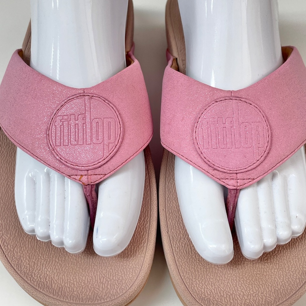 FitFlop Demelza Pink Shimmer Logo Toe Post Wedge Sandal Size 9 - Picture 5 of 11